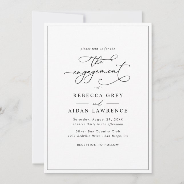 All-In-One Simple Classic Black & White Engagement Invitation (Front)