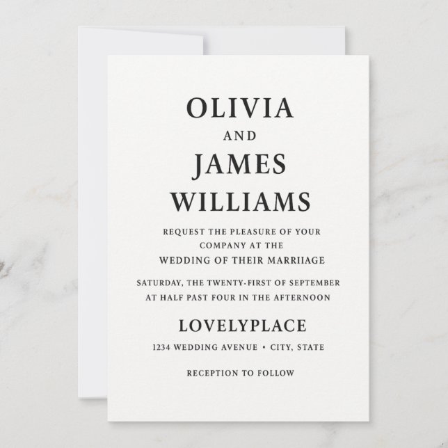 All-In-One Simple Classic Black & White Wedding In Invitation (Front)