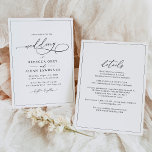 All-In-One Simple Classic Black & White Wedding Invitation<br><div class="desc">This elegant Wedding Invitation features a sweeping script calligraphy text paired with a classy serif & modern sans font in black,  and frosted sage green back with a floral line art pattern & a customizable monogram. Matching items available.</div>