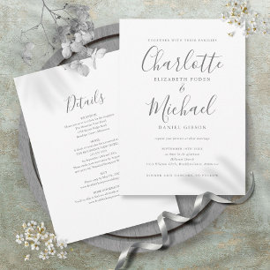 All In One Simple Elegant Script Wedding  Invitation