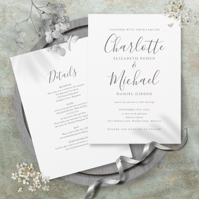 All In One Simple Elegant Script Wedding  Invitation (All In One Simple Elegant Script Wedding Invitation)