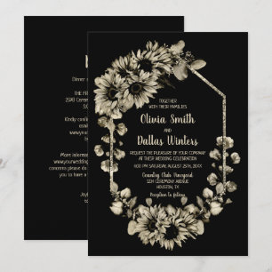 All In One Sunflower Black Wedding Invitation