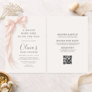 All in One Sweet Baby Pink Bow Girl Baby Shower Invitation