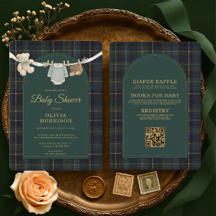 All in One Teddy Bear Clothesline Baby Shower Invitation