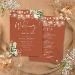 All In One Terracotta String Lights Floral Wedding Invitation<br><div class="desc">This elegant terracotta wedding invitation,  featuring pretty string lights and floral greenery,  can be personalized with your information in chic typography. With all your special wedding day information on the reverse,  including your RSVP,  accommodation,  and additional details. Designed by Thisisnotme©</div>