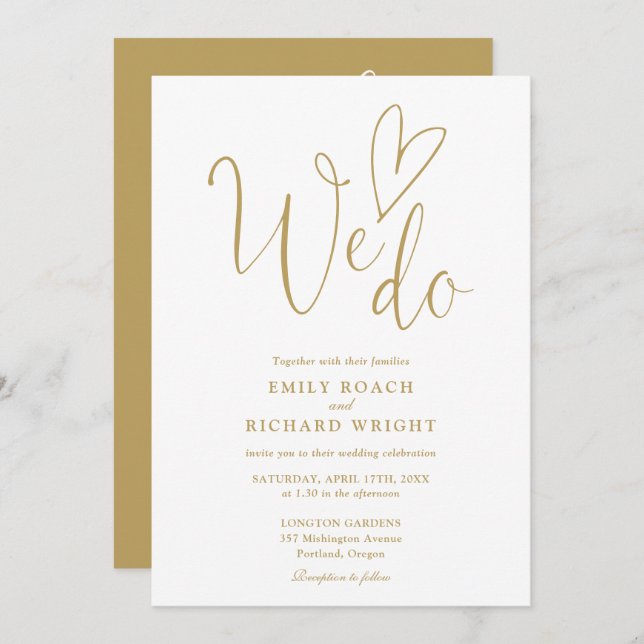 All In One To We Do Heart Gold Wedding Invitation (Front/Back)