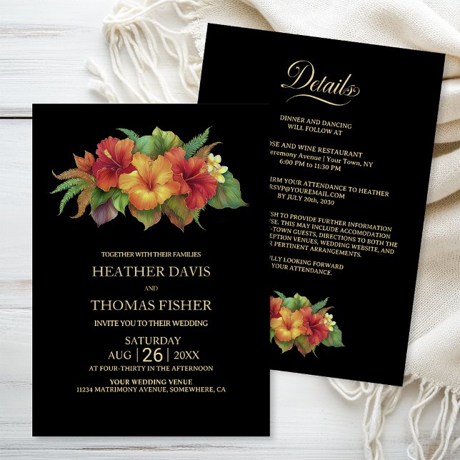 All in One Tropical Floral Black Wedding Invitation (Creator Uploaded)