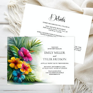 All in One Tropical Flowers Greenery Wedding Invitation
