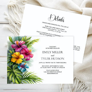 All in One Tropical Flowers Greenery Wedding Invitation