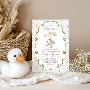 All In One Vintage Silly Goose Pink Baby Shower  Invitation