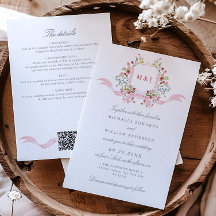 All In One Watercolor Regency Crest QR Wedding