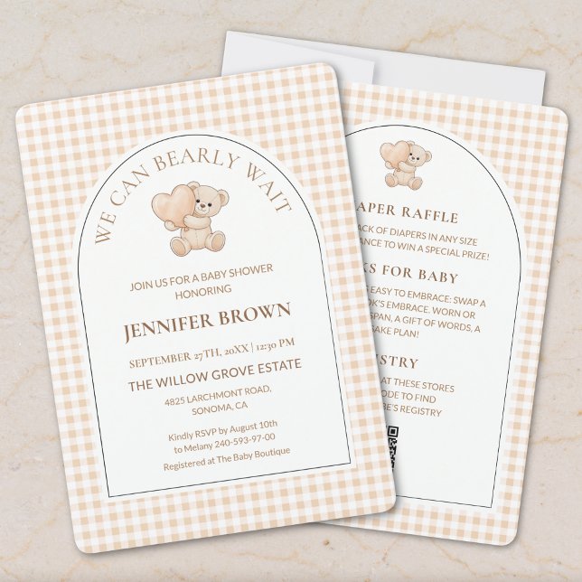 All in One We Can Bearly Wait Gingham Baby Shower Invitation (Creator Uploaded)