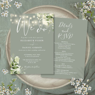 All In One We Do Floral Lights Sage Green Wedding Invitation