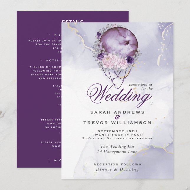 All in One Wedding Celestial Full Moon Amethyst  I Invitation (Front/Back)