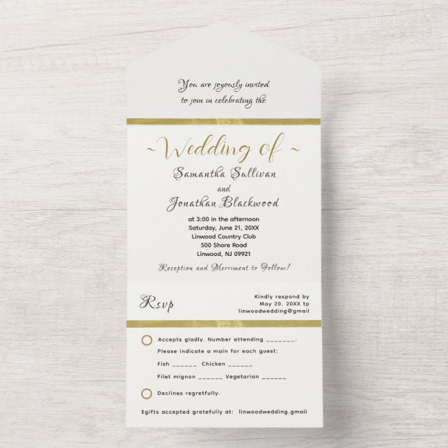 All in One Wedding Invitation Simple Elegant Gold (Inside)