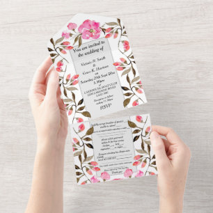 All in One Wedding Invite - Floral Rose Soft Pink