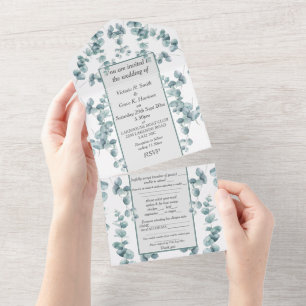 All in One Wedding Invite - Silver Eucalyptus
