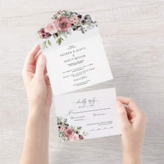 All in One Wedding Invite with Pink Flowers