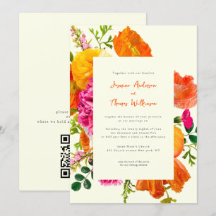all in one wedding qr code orange poppy wedding invitation