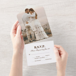 All-in-One Wedding RSVP with Romantic Calligraphy  All In One Invitation