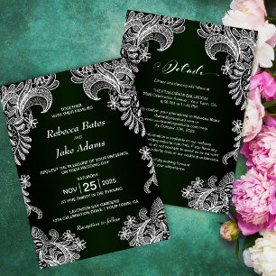 All In One White Lace Green Wedding Invitation