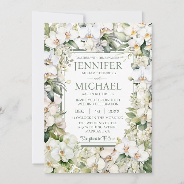 All in One White Orchids Wedding Invitations (Front)