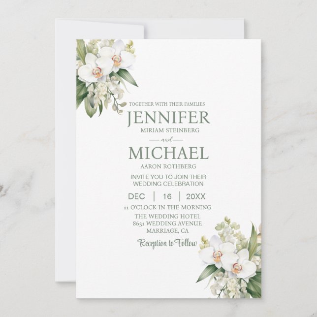 All in One White Orchids Wedding Invitations (Devant)