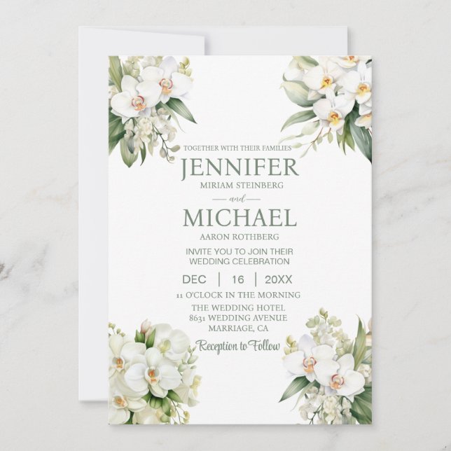 All in One White Orchids Wedding Invitations (Front)