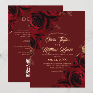 All in One Wine Red Elegant Floral Wedding Invitation
