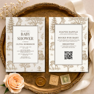 All in One Woodland Animals QR Code Baby Shower Invitation