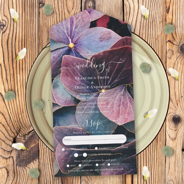 All Inclusive Blue Purple Hydrangeas Wedding RSVP All In One Invitation (Creator Uploaded)