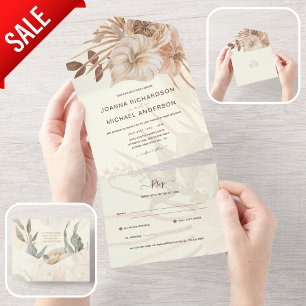 All Inclusive BOHO Pampas Grass Wedding RSVP In One Invitation