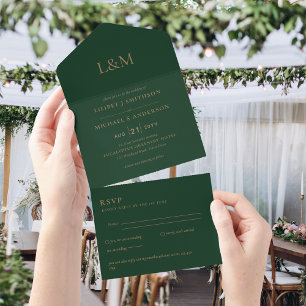All Inclusive Emerald Green Simple Wedding RSVP In One Invitation