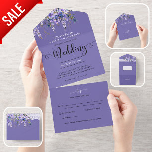 All Inclusive Purple Wisteria Flowers Wedding RSVP In One Invitation