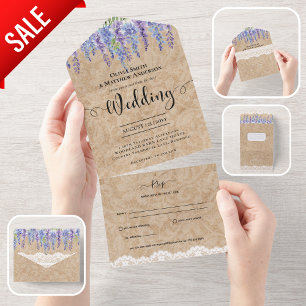 All Inclusive Rustic Wisteria Floral Lace Wedding In One Invitation