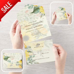All Inclusive Summer Sunflowers Wedding RSVP All In One Invitation