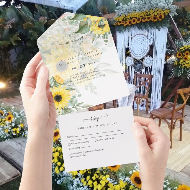 All Inclusive Sunflowers Rustic Wedding RSVP  All In One Invitation (Creator Uploaded)
