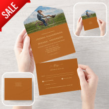 All Inclusive Terracotta Orange PHOTO Wedding RSVP