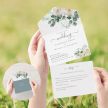 All Inclusive White Roses Floral Wedding RSVP