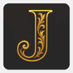 ALL INITIALS Black and Gold Floral Flourished Square Sticker