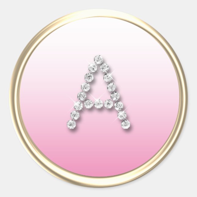 ALL INITIALS Diamond Monogram White Ombre Gold Classic Round Sticker (Front)