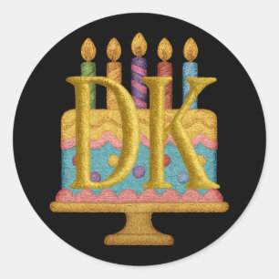 ALL INITIALS Embroidery Look Birthday Cake Classic Round Sticker