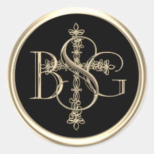 ALL INITIALS Gold 3 Monogram Gold Cross 4 Classic Round Sticker