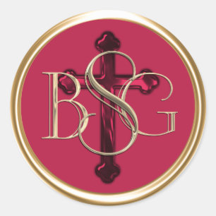 ALL INITIALS Gold 3 Monogram Red Cross Classic Round Sticker