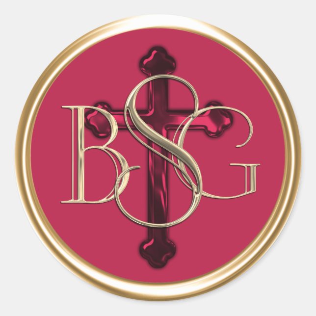 ALL INITIALS Gold 3 Monogram Red Cross Classic Round Sticker (Front)