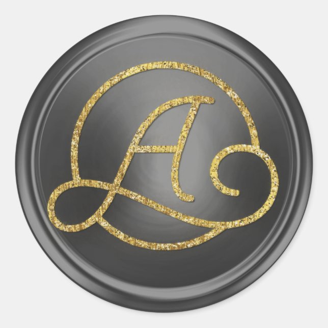 ALL INITIALS Gold Circle Monogram Dark Grey Classic Round Sticker (Front)