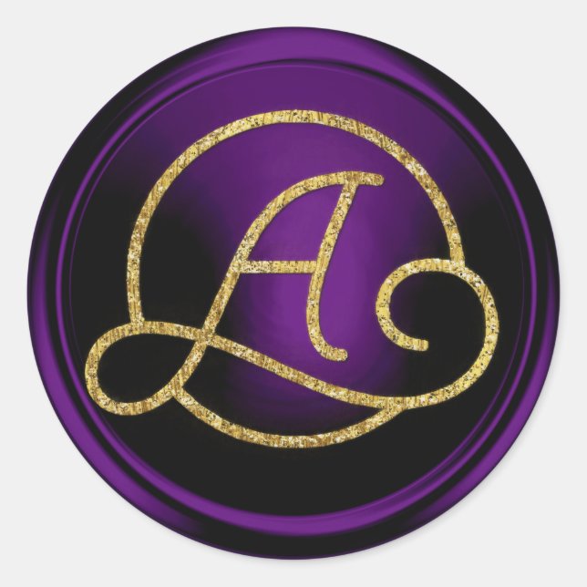 ALL INITIALS Gold Circle Monogram Dark Purple Classic Round Sticker (Front)