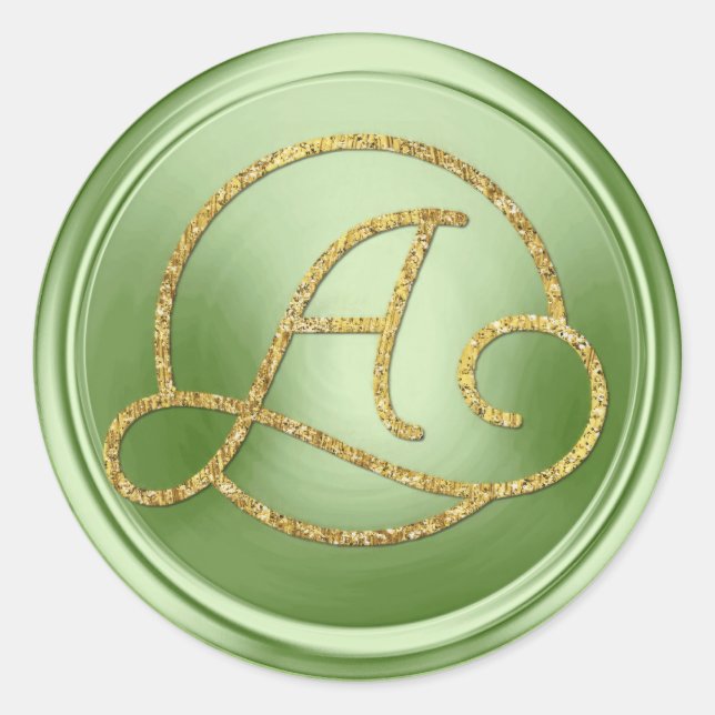 ALL INITIALS Gold Circle Monogram Light Green Classic Round Sticker (Front)