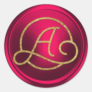ALL INITIALS Gold Circle Monogram Magenta Classic Round Sticker
