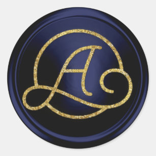ALL INITIALS Gold Circle Monogram Navy Blue Classic Round Sticker